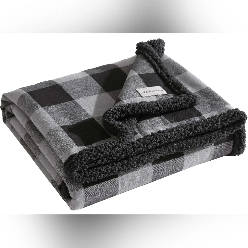 Eddie Bauer Cabin Plaid YD Sherpa Blanket/Throw, 50